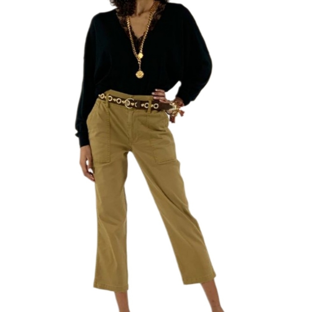 CABI DISCOVERY TROUSERS 👖Khaki Cumin High Rise Crop Paper Bag 12 👖 Relaxed Fit